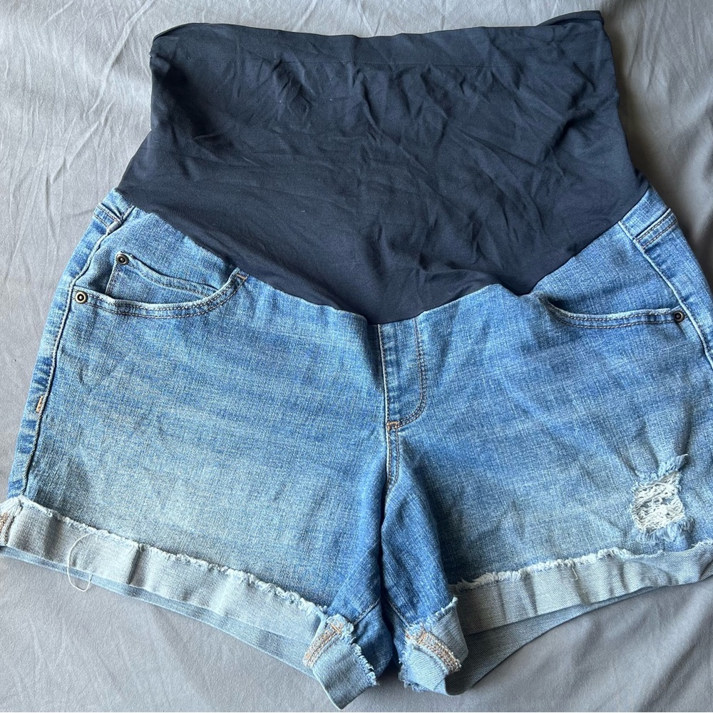 a:glow High Waist Blue Jean Maternity Shorts